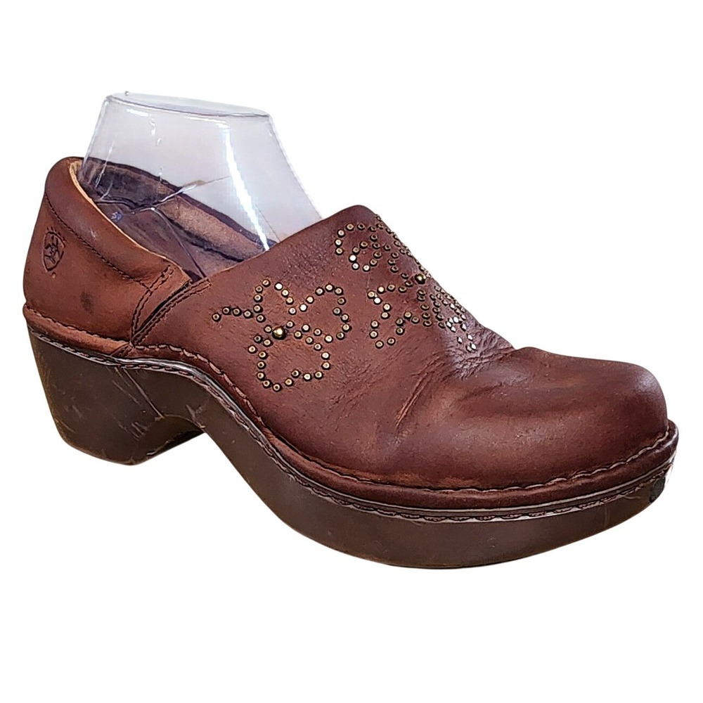 Ariat Strathmore Womens Leather Studded Clog Mule Shoes Style 21203‎ Size 9.5B